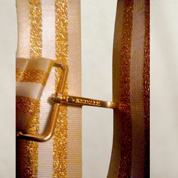 Kedzie Pink + White Glitter Striped Adjustable Womens Bag Strap W/ Gold Hardware - Picture 3 of 5